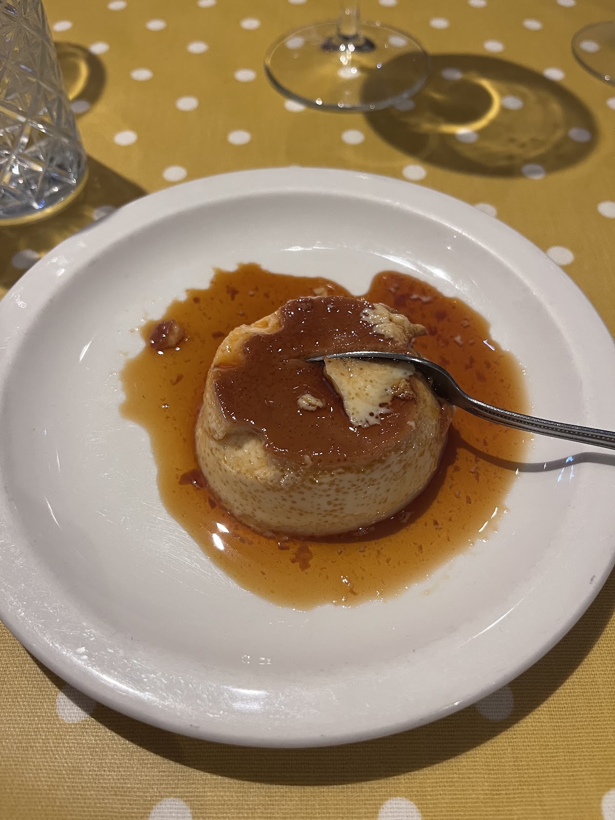 Crème caramel on a white plate at Anacapri